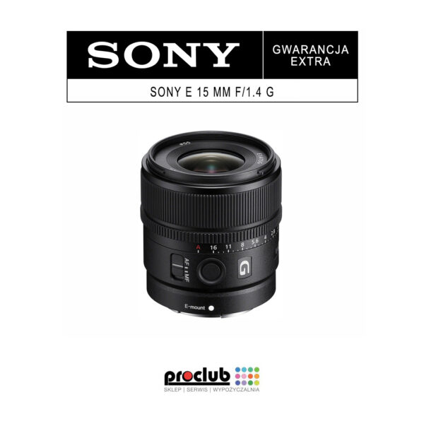 Gwarancja Extra dla obiektywu Sony E 15 MM F/1.4 G